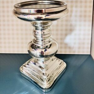 Pottery Barn Antique Mercury Glass Pillar Candle Holder 9"x 5” Medium Stunning